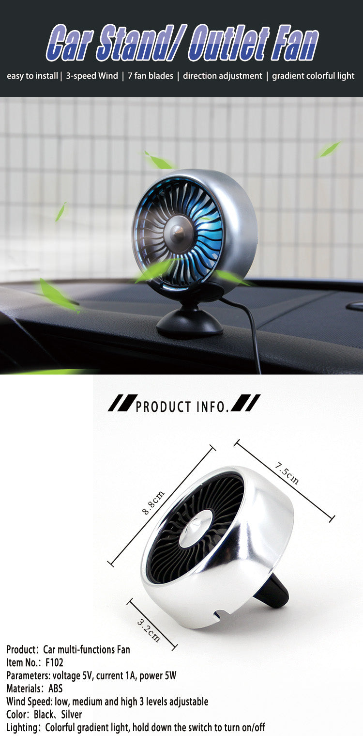 Mini Ventilador Carro Usb 3 Velocidades Ajustable Portatil